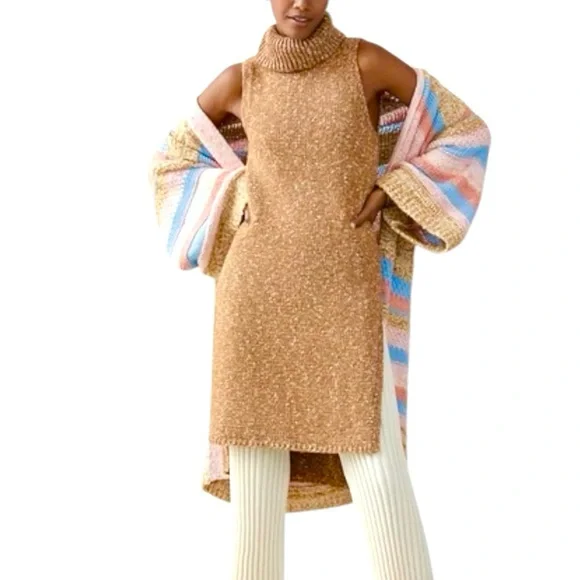 by Anthropologie Turtleneck Sleeveless High-Low Knit Sweater Dress size L - Picture 1 of 13